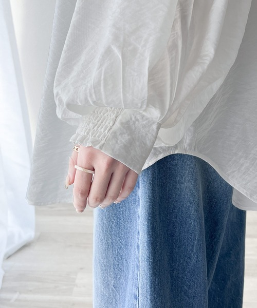 SAVE THE QUEEN イタリア製 異素材切り替え 長袖シャツ ブラウス セール】華やか映え。2way切替えデザインクラシカルブラウス(長袖