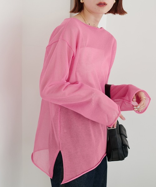 DISCOAT（ディスコート）の「【9色展開！/程よい透け感/WEB限定】2WAYワンショルシアープルオーバー（ニット/セーター・レディース・スカイブルー/ブラック/グレー/オフホワイト/サックスブルー/ピンク/ベビーピンク/オレンジ/ブラウン・FREE）」の7枚目の写真