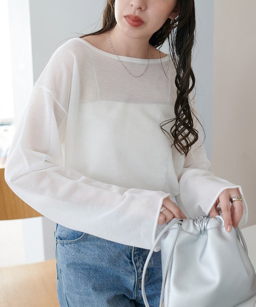 DISCOAT（ディスコート）の「【9色展開！/程よい透け感/WEB限定】2WAYワンショルシアープルオーバー（ニット/セーター・レディース・スカイブルー/ブラック/グレー/オフホワイト/サックスブルー/ピンク/ベビーピンク/オレンジ/ブラウン・FREE）」の10枚目の写真