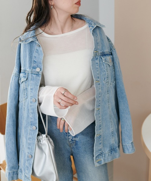 DISCOAT（ディスコート）の「【9色展開！/程よい透け感/WEB限定】2WAYワンショルシアープルオーバー（ニット/セーター・レディース・スカイブルー/ブラック/グレー/オフホワイト/サックスブルー/ピンク/ベビーピンク/オレンジ/ブラウン・FREE）」の11枚目の写真