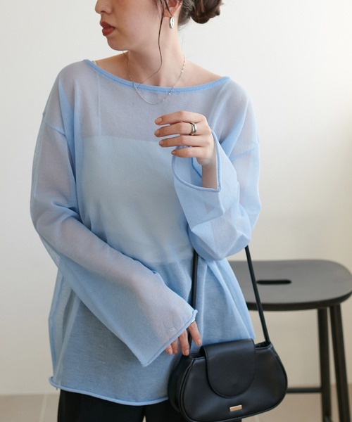 DISCOAT（ディスコート）の「【9色展開！/程よい透け感/WEB限定】2WAYワンショルシアープルオーバー（ニット/セーター・レディース・スカイブルー/ブラック/グレー/オフホワイト/サックスブルー/ピンク/ベビーピンク/オレンジ/ブラウン・FREE）」の13枚目の写真