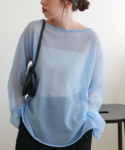 DISCOAT（ディスコート）の「【9色展開！/程よい透け感/WEB限定】2WAYワンショルシアープルオーバー（ニット/セーター・レディース・スカイブルー/ブラック/グレー/オフホワイト/サックスブルー/ピンク/ベビーピンク/オレンジ/ブラウン・FREE）」の20枚目の写真