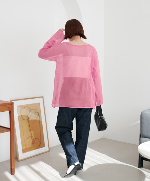 DISCOAT（ディスコート）の「【9色展開！/程よい透け感/WEB限定】2WAYワンショルシアープルオーバー（ニット/セーター・レディース・スカイブルー/ブラック/グレー/オフホワイト/サックスブルー/ピンク/ベビーピンク/オレンジ/ブラウン・FREE）」の22枚目の写真