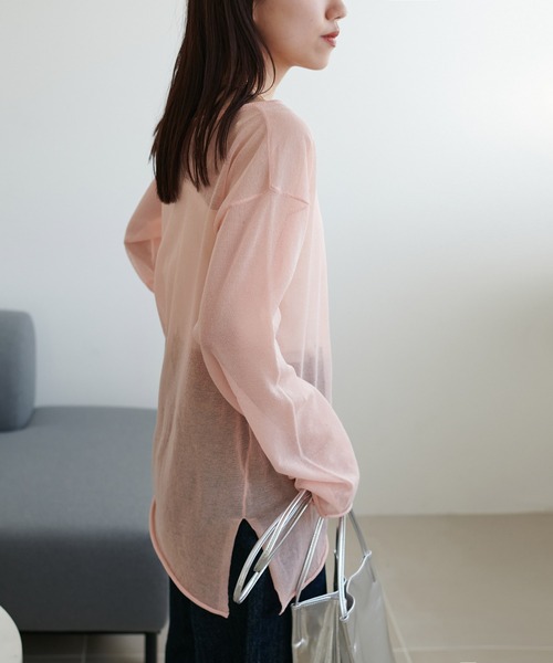 DISCOAT（ディスコート）の「【9色展開！/程よい透け感/WEB限定】2WAYワンショルシアープルオーバー（ニット/セーター・レディース・スカイブルー/ブラック/グレー/オフホワイト/サックスブルー/ピンク/ベビーピンク/オレンジ/ブラウン・FREE）」の16枚目の写真