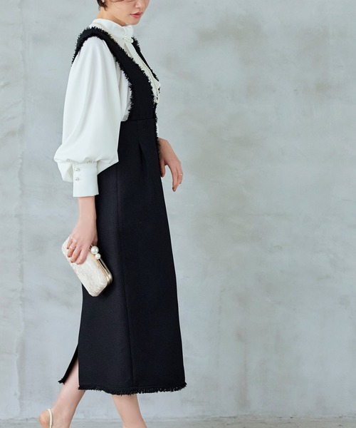 【新品未使用】LUXURY 羽織、和袖ブラウス、ジャンスカ タイパールチェーンボリューム袖ブラウス＆ツイードジャンパースカート