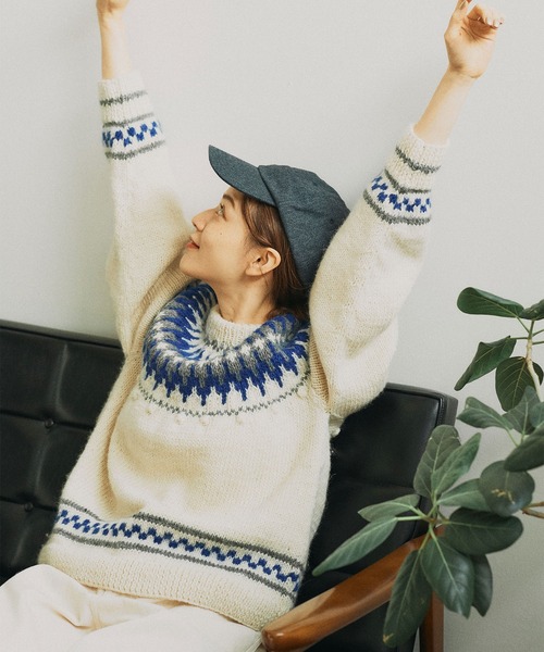 PAR ICI（パーリッシィ）の「【WEB別注】ネパール手編み 求心ジャカードポップコーンプルオーバー（ニット/セーター・レディース・アイボリー/グレー・FREE）」の21枚目の写真