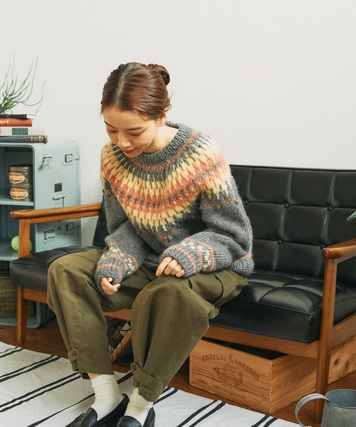 PAR ICI（パーリッシィ）の「【WEB別注】ネパール手編み 求心ジャカードポップコーンプルオーバー（ニット/セーター・レディース・アイボリー/グレー・FREE）」の7枚目の写真