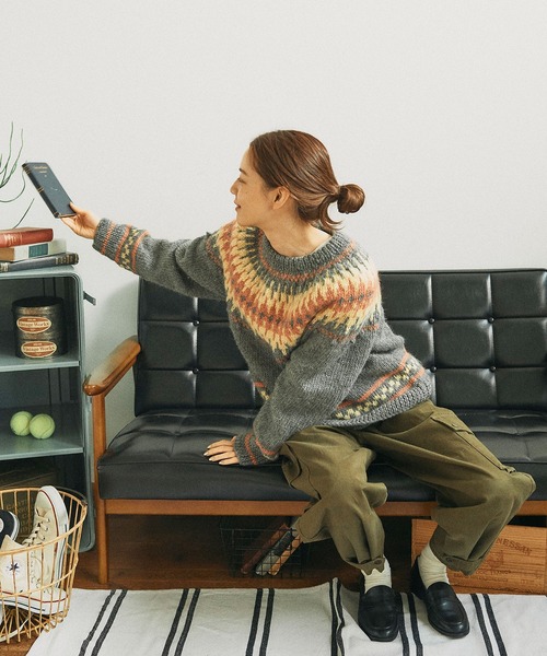 PAR ICI（パーリッシィ）の「【WEB別注】ネパール手編み 求心ジャカードポップコーンプルオーバー（ニット/セーター・レディース・アイボリー/グレー・FREE）」の8枚目の写真