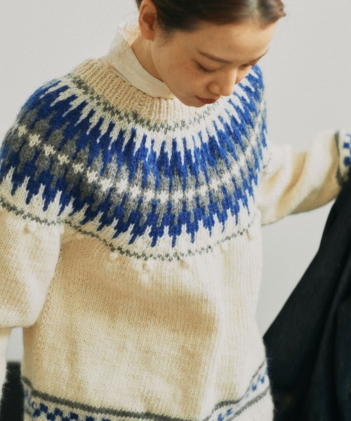 PAR ICI（パーリッシィ）の「【WEB別注】ネパール手編み 求心ジャカードポップコーンプルオーバー（ニット/セーター・レディース・アイボリー/グレー・FREE）」の13枚目の写真