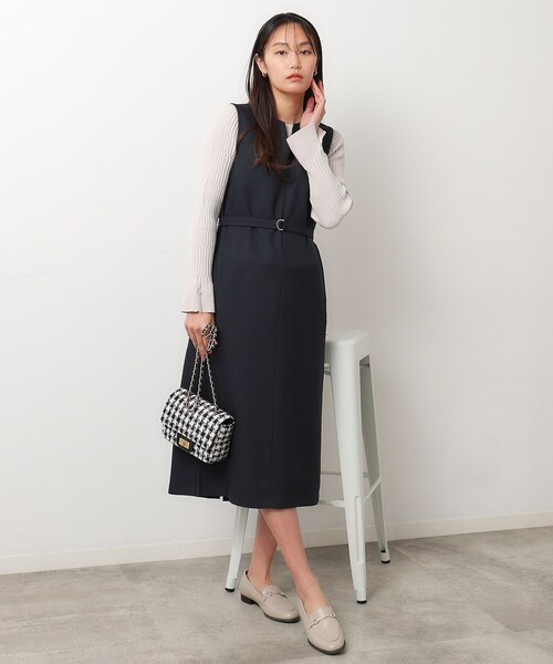 OPAQUE.CLIP（オペークドットクリップ）の「◆≪S-LLsize≫ キーネックジャンドレ/ウールライク【抗ピル/ストレッチ/洗濯機洗い可】（ワンピース・レディース・ベージュ/ネイビー・36/38/40/42）」の5枚目の写真