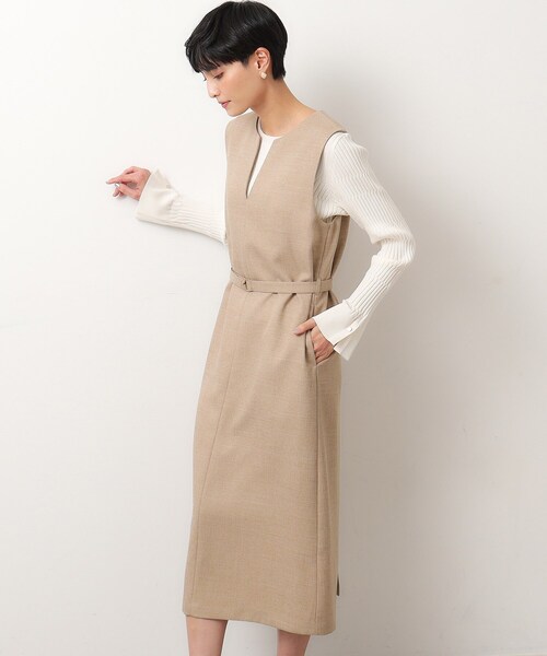OPAQUE.CLIP（オペークドットクリップ）の「◆≪S-LLsize≫ キーネックジャンドレ/ウールライク【抗ピル/ストレッチ/洗濯機洗い可】（ワンピース・レディース・ベージュ/ネイビー・36/38/40/42）」の7枚目の写真