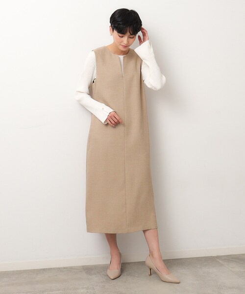 OPAQUE.CLIP（オペークドットクリップ）の「◆≪S-LLsize≫ キーネックジャンドレ/ウールライク【抗ピル/ストレッチ/洗濯機洗い可】（ワンピース・レディース・ベージュ/ネイビー・36/38/40/42）」の8枚目の写真