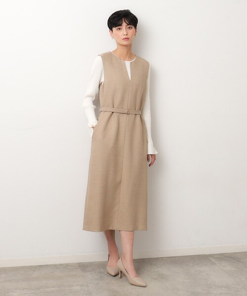 OPAQUE.CLIP（オペークドットクリップ）の「◆≪S-LLsize≫ キーネックジャンドレ/ウールライク【抗ピル/ストレッチ/洗濯機洗い可】（ワンピース・レディース・ベージュ/ネイビー・36/38/40/42）」の10枚目の写真