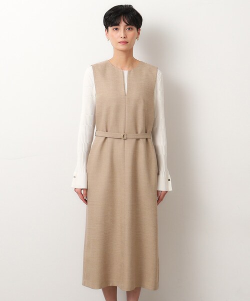 OPAQUE.CLIP（オペークドットクリップ）の「◆≪S-LLsize≫ キーネックジャンドレ/ウールライク【抗ピル/ストレッチ/洗濯機洗い可】（ワンピース・レディース・ベージュ/ネイビー・36/38/40/42）」の12枚目の写真