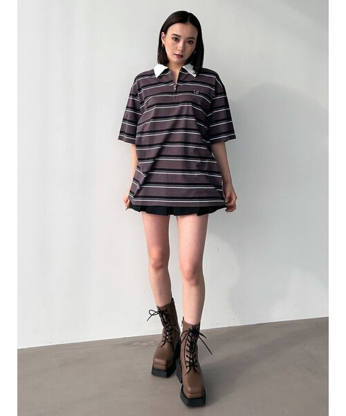 EMODA（エモダ）の「【WEB限定】オーバーカラージップTシャツ（Tシャツ/カットソー・レディース・ピンク/ブラウン/ブラック・FREE）」の6枚目の写真