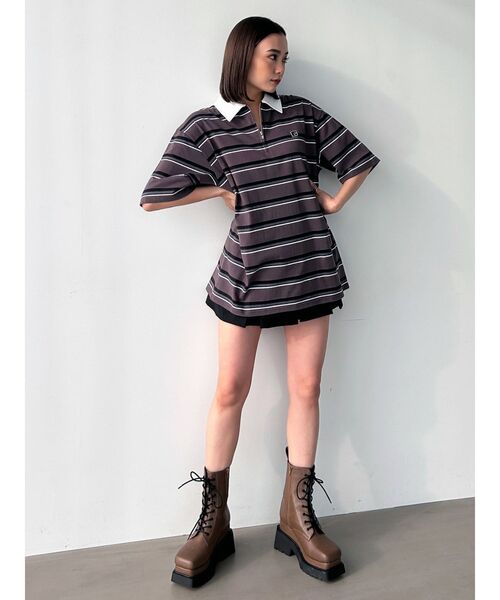 EMODA（エモダ）の「【WEB限定】オーバーカラージップTシャツ（Tシャツ/カットソー・レディース・ピンク/ブラウン/ブラック・FREE）」の7枚目の写真