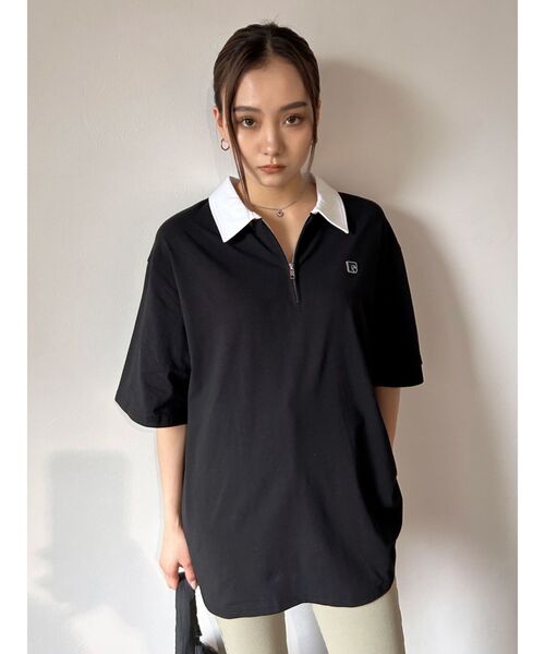 EMODA（エモダ）の「【WEB限定】オーバーカラージップTシャツ（Tシャツ/カットソー・レディース・ピンク/ブラウン/ブラック・FREE）」の14枚目の写真