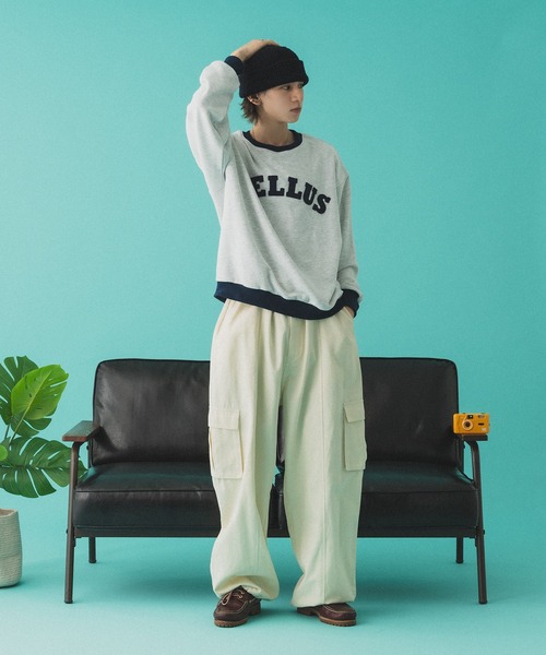 Adoon plain（アドーンプレーン）の「バイカラーリンガーロゴスウェット（スウェット・メンズ・オートミール/チャコールグレー・MEDIUM/LARGE）」の12枚目の写真