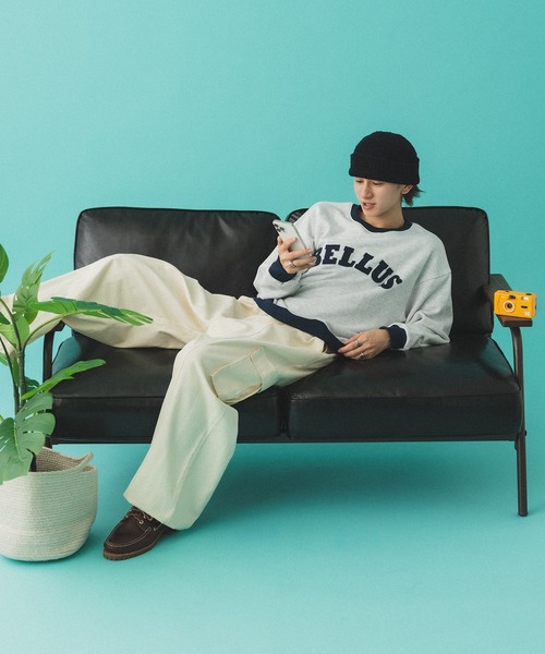 Adoon plain（アドーンプレーン）の「バイカラーリンガーロゴスウェット（スウェット・メンズ・オートミール/チャコールグレー・MEDIUM/LARGE）」の9枚目の写真