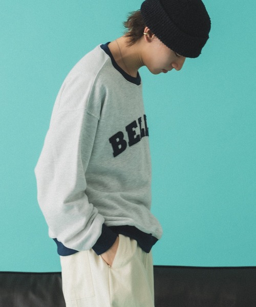 Adoon plain（アドーンプレーン）の「バイカラーリンガーロゴスウェット（スウェット・メンズ・オートミール/チャコールグレー・MEDIUM/LARGE）」の4枚目の写真