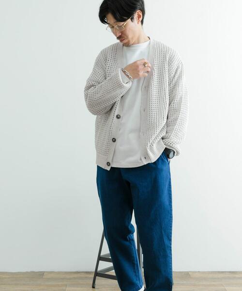 ITEMS URBANRESEARCH（アイテムズ アーバンリサーチ）の「テープヤーン Vネック ニットカーディガン（カーディガン/ボレロ・メンズ・ブルー/ナチュラル・LARGE/MEDIUM）」の5枚目の写真