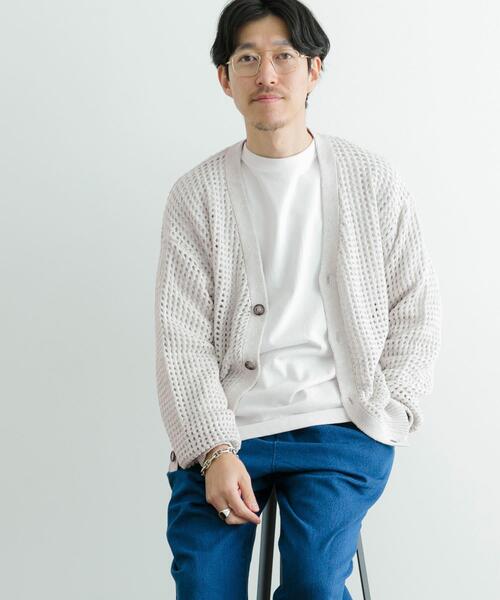 ITEMS URBANRESEARCH（アイテムズ アーバンリサーチ）の「テープヤーン Vネック ニットカーディガン（カーディガン/ボレロ・メンズ・ブルー/ナチュラル・LARGE/MEDIUM）」の7枚目の写真