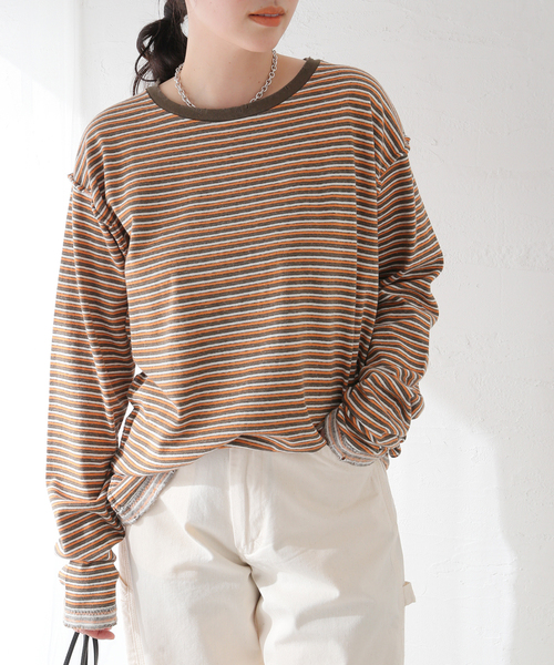 PROVOKE (プロヴォーク)の「【PROVOKE/プロヴォーク】maulti border L/S Tee:カットソー(Tシャツ/カットソー・レディース・オレンジ/ブルー・FREE)」の2枚目の写真