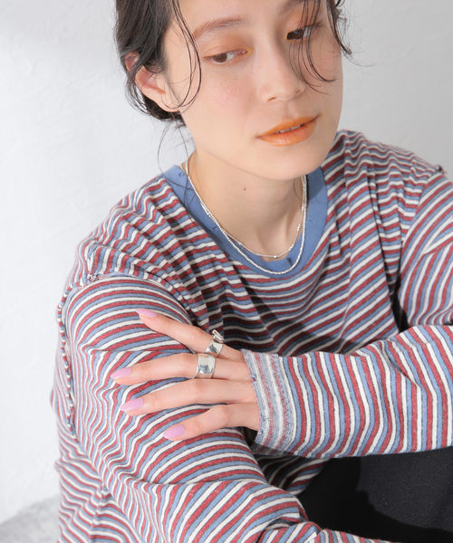 PROVOKE (プロヴォーク)の「【PROVOKE/プロヴォーク】maulti border L/S Tee:カットソー(Tシャツ/カットソー・レディース・オレンジ/ブルー・FREE)」の5枚目の写真