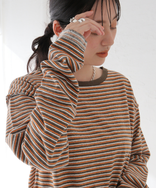 PROVOKE (プロヴォーク)の「【PROVOKE/プロヴォーク】maulti border L/S Tee:カットソー(Tシャツ/カットソー・レディース・オレンジ/ブルー・FREE)」の9枚目の写真