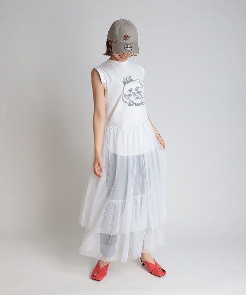 Three Four Time（ｽﾘｰﾌｫｰﾀｲﾑ）の「チュールレイヤードワンピース（ワンピース・レディース・オフホワイト/ブラック・FREE）」の6枚目の写真