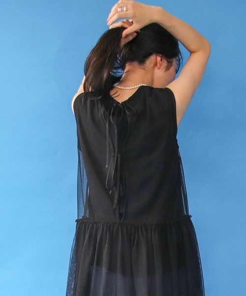 Three Four Time（ｽﾘｰﾌｫｰﾀｲﾑ）の「チュールレイヤードワンピース（ワンピース・レディース・オフホワイト/ブラック・FREE）」の5枚目の写真