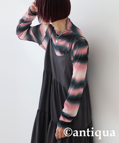 antiqua(アンティカ)の「ニュアンス柄メロウリブトップス(Tシャツ/カットソー・レディース・ピンク/グリーン・R/P)」の17枚目の写真