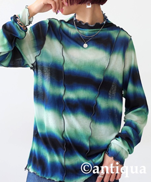 antiqua(アンティカ)の「ニュアンス柄メロウリブトップス(Tシャツ/カットソー・レディース・ピンク/グリーン・R/P)」の7枚目の写真