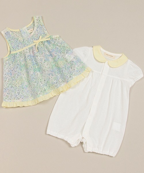 【セール】フラワーレースエプロンつきショートオール【日本製】（ロンパース）｜sense of wonder（センスオブワンダー）