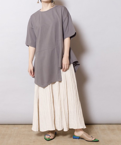 OSMOSIS（オズモーシス）の「イレギュラーヘムTシャツ（Tシャツ/カットソー・レディース・グレー/ブラック/ホワイト/キャメル・ONE SIZE）」の14枚目の写真