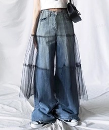 Dalfwin | 韓国ファッション ティアードチュールロングスカート(スカート)