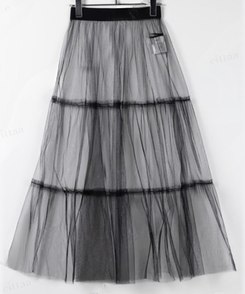 Dalfwin(ダールフィン)の「韓国ファッション ティアードチュールロングスカート(スカート・レディース・ブラック/アイボリー・FREE)」の14枚目の写真