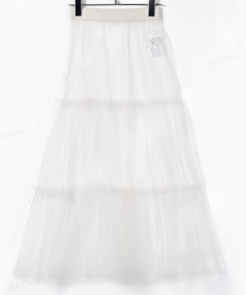 Dalfwin(ダールフィン)の「韓国ファッション ティアードチュールロングスカート(スカート・レディース・ブラック/アイボリー・FREE)」の8枚目の写真