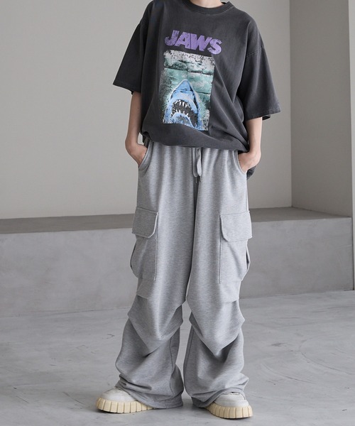 Argue Culture ワイドパンツスウェットドローコードデザイン無地 ArguE CulturE スウェットパンツドローコード付きストリートゆる