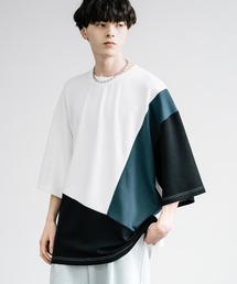 接触冷感とろみポンチ オーバーサイズ切替半袖Tシャツ