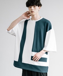 接触冷感とろみポンチ オーバーサイズ切替半袖Tシャツ
