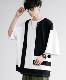 接触冷感とろみポンチ オーバーサイズ切替半袖Tシャツ