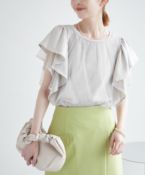 ROPE' PICNIC(ロペピクニック)の「新色追加/チュールフリルトップス(Tシャツ/カットソー・レディース・ブラック/ブルー系その他5/ホワイト/ライトグレー/ピンク系その他2/サックスブルー・38)」の3枚目の写真