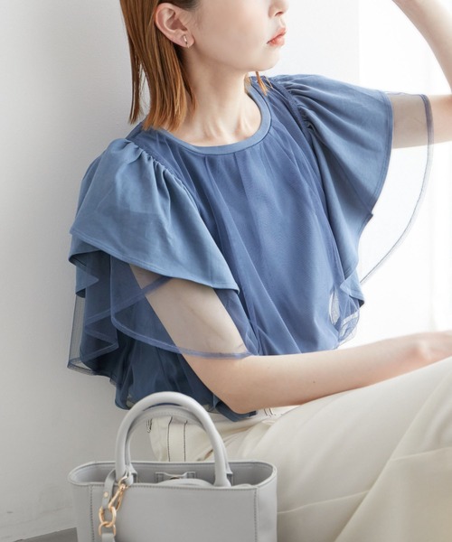 ROPE' PICNIC(ロペピクニック)の「新色追加/チュールフリルトップス(Tシャツ/カットソー・レディース・ブラック/ブルー系その他5/ホワイト/ライトグレー/ピンク系その他2/サックスブルー・38)」の5枚目の写真