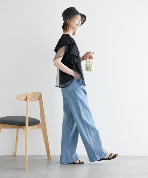 ROPE' PICNIC(ロペピクニック)の「新色追加/チュールフリルトップス(Tシャツ/カットソー・レディース・ブラック/ブルー系その他5/ホワイト/ライトグレー/ピンク系その他2/サックスブルー・38)」の11枚目の写真