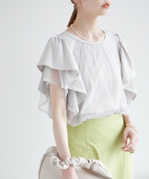 ROPE' PICNIC(ロペピクニック)の「新色追加/チュールフリルトップス(Tシャツ/カットソー・レディース・ブラック/ブルー系その他5/ホワイト/ライトグレー/ピンク系その他2/サックスブルー・38)」の18枚目の写真