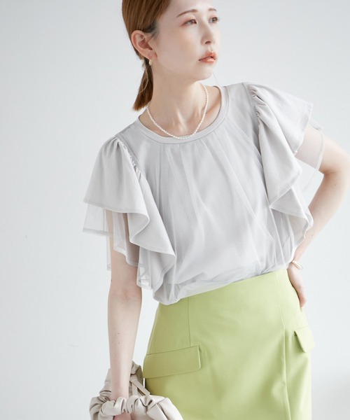 ROPE' PICNIC(ロペピクニック)の「新色追加/チュールフリルトップス(Tシャツ/カットソー・レディース・ブラック/ブルー系その他5/ホワイト/ライトグレー/ピンク系その他2/サックスブルー・38)」の19枚目の写真