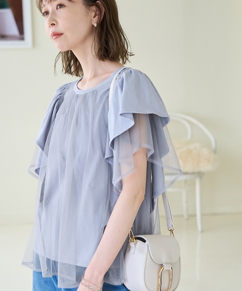 ROPE' PICNIC(ロペピクニック)の「新色追加/チュールフリルトップス(Tシャツ/カットソー・レディース・ブラック/ブルー系その他5/ホワイト/ライトグレー/ピンク系その他2/サックスブルー・38)」の7枚目の写真