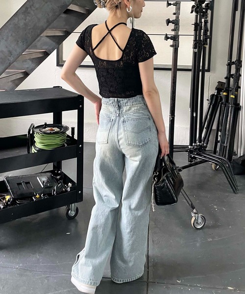 SPIRALGIRL（スパイラルガール）の「2WAYリボンレーストップス（Tシャツ/カットソー・レディース・ピンク/ブラック/ホワイト/グリーン・FREE）」の13枚目の写真