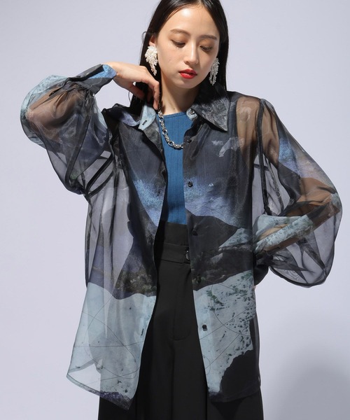 HARE(ハレ)の「【Fashionart Mag LADIES】バックスリットシアーシャツ(シャツ/ブラウス・レディース・ブルー/ブラック・FREE)」の13枚目の写真